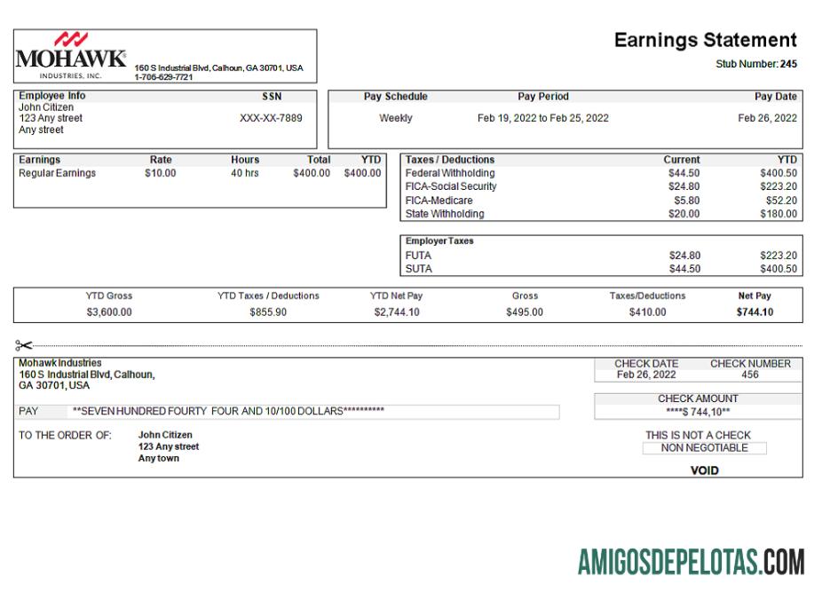 Declaração de ganhos da empresa de manufatura dos EUA modelo